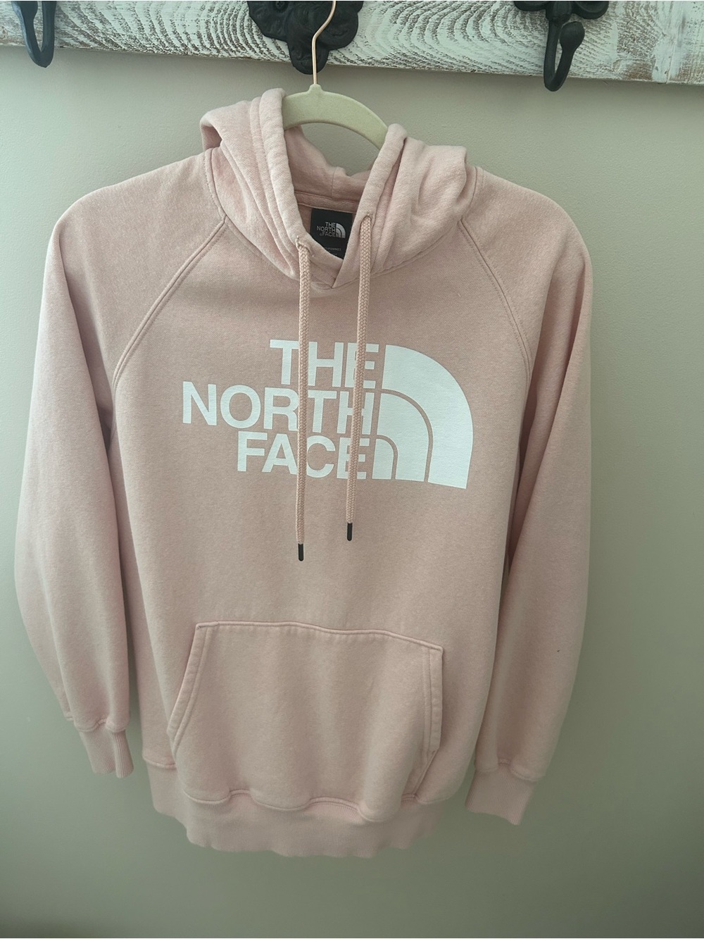 The North Face Light Pink Crewneck Hoodie with White Logo